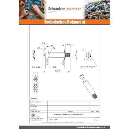1 x Dübel VERBINDUNG Metalle 6X35 Verzinkt