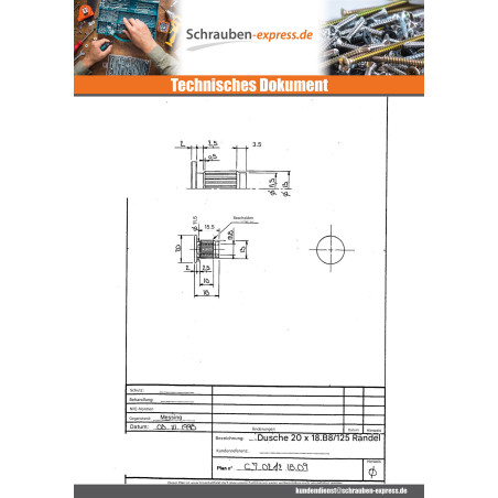 1 x Muttern Binder Gerändelt Messing M8 Kopf-Durchmesser 20 Länge unter Kopf 16