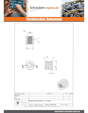 1 x Einsatz Gespalten Verzinkt M8 13x15