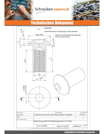 1 x Muttern Binder Flachkopf M6X8...