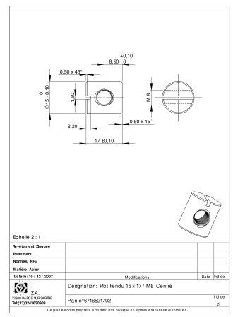 1 x Quermutter-Bolzen 15x17 M8 CENTER Verzinkt