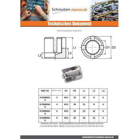 1 x Kreuz-Seilklemme Für Kabel Durchmesser 5 Edelstahl A4