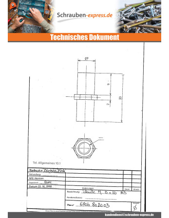 1 x Dübel Sechskant Dichromat 8x20 M5 Eben 8