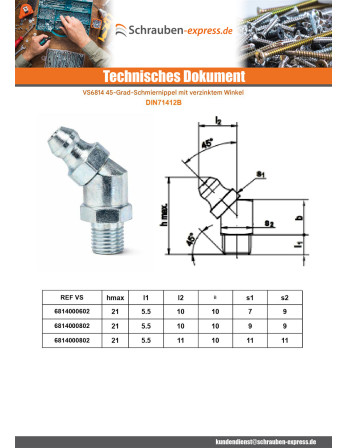 1 x "45°-Schmiernippel Quadrat M10 Feingewinde...