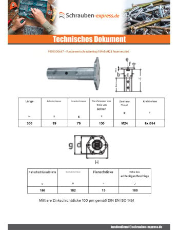 1 x Fundamentschraubenkopf 89X5XM24 Hohe...