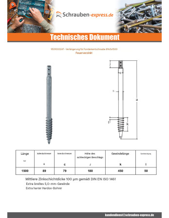 1 x Fundamentschraube 89X5X1500 Hohe...