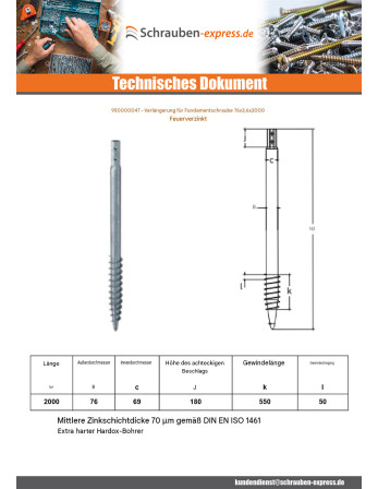 1 x Fundamentschraube 76x3,6x2000 Hohe...