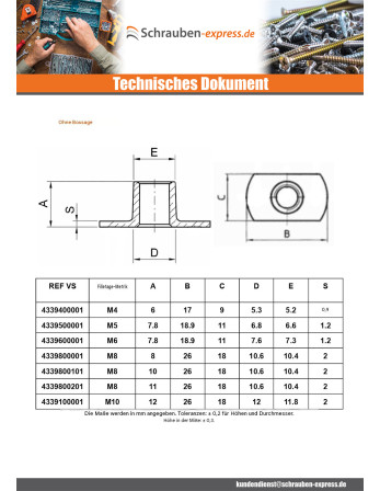 1 x Zylindrische Schweißmutter Externer Chef M6...