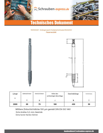 1 x Fundamentschraube 89X5X2000 Hohe...