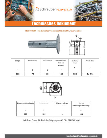 1 x Fundamentschraubenkopf 76X3.6XM16 Hohe...