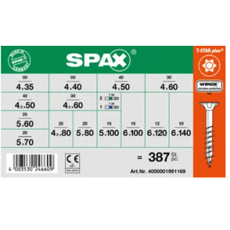 1 x Set mit 364 Holzschraube Senkkopfschraube T-STAR WIROX + 3 Biteinsatz