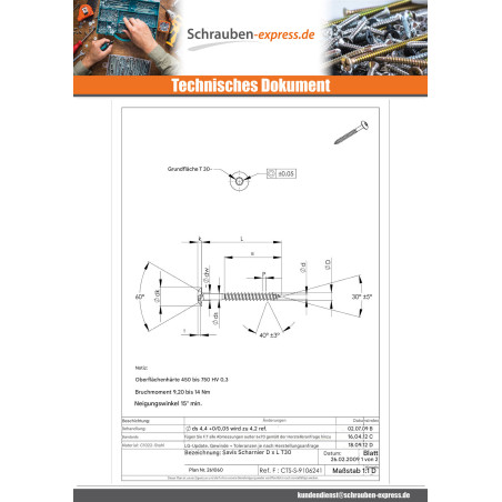 1 x Schraube Binder 6X35 Teilgewinde T30 Verzinkt
