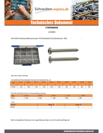 1 x Set mit 1684 Blechschraube Senkkopfschraube...