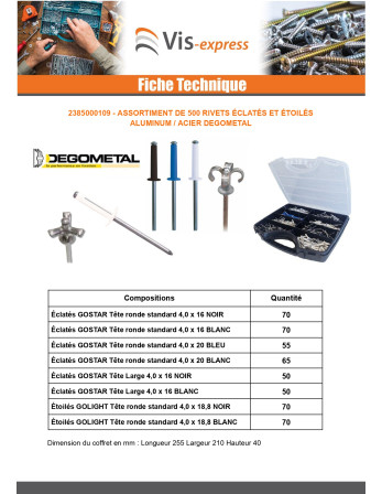1 x Set mit 500 Niet GOSTAR GOLIGHT Aluminium...