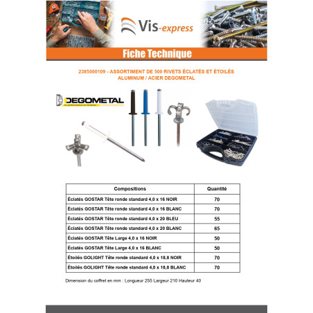 1 x Set mit 500 Niet GOSTAR GOLIGHT Aluminium Stahlgewinde DEGOMETAL