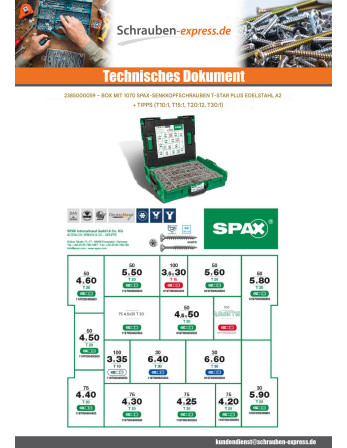 1 x Set mit 1070 Spax Senkkopfschraube T-STAR...