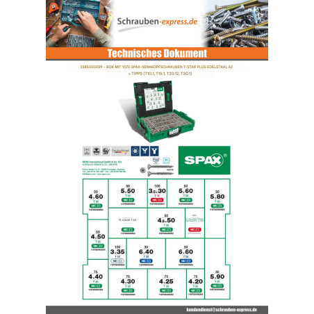 1 x Set mit 1070 Spax Senkkopfschraube T-STAR MEHR Edelstahl A2