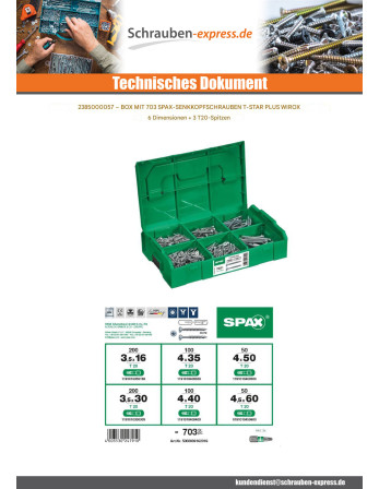 1 x Set mit 703 Spax Senkkopfschraube T-STAR+...