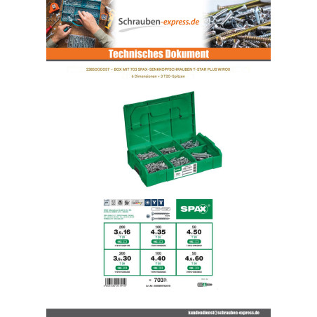 1 x Set mit 703 Spax Senkkopfschraube T-STAR+ WIROX