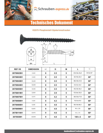 1 x Schraube für Gipsplatte 4,8X90 Metallphosphat