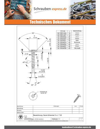 1 x Schraube Binder 5X40 Gesamtgewinde T20...