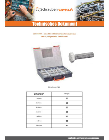 1 x Set mit 570 Metallschrauben Sechskantkopf...