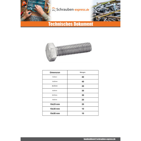1 x Set mit 570 Metallschrauben Sechskantkopf Gesamtgewinde Edelstahl A4
