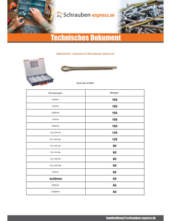 1 x Set mit 1580 Splint Gespalten Edelstahl A4