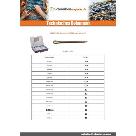 1 x Set mit 1580 Splint Gespalten Edelstahl A4