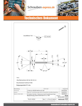 1 x Schraube Binder 6X30 Teilgewinde T30 Verzinkt