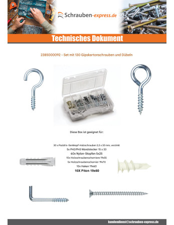1 x Set mit 130 Schraube Und Dübel gipsplatte