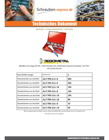 1 x Set mit Zange GO9600 + 100 Niet DEGOMETAL