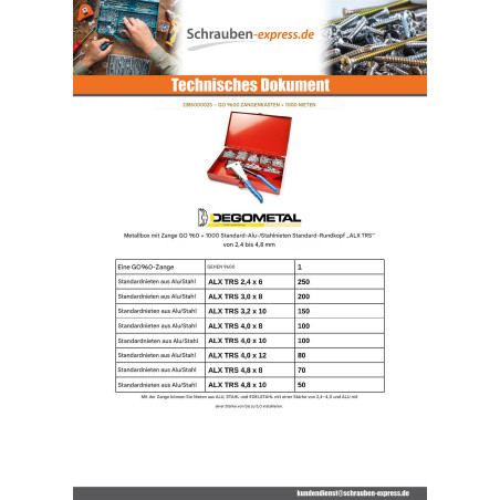 1 x Set mit Zange GO9600 + 100 Niet DEGOMETAL