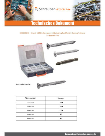 1 x Set mit 1684 Gewindefurchende Schraube...
