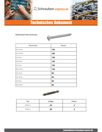 1 x Set mit 1684 Gewindefurchende Schraube...
