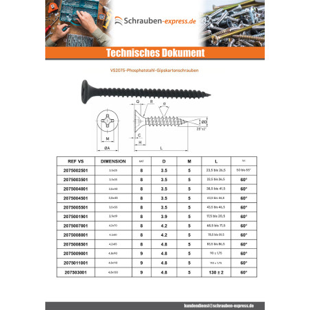 1 x Schraube für Gipsplatte 3,5X55 Metallphosphat