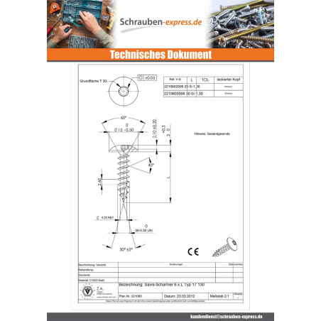 1 x Spanplattenschrauben TEKOR Schraube Binder 6x25 Mit Gewinde 25 T30 Stahl schwarz verzinkt cut Bohrspitze mit Typ 17