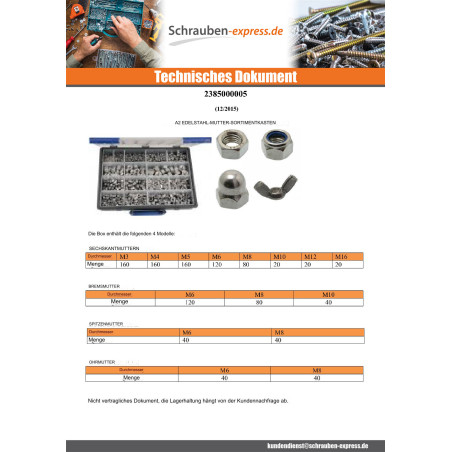 1 x Set mit 1140 Muttern Sechskant /BREMSE/EINÄUGIG/OHR Edelstahl A2