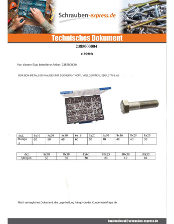 1 x Set mit 570 Metallschrauben Sechskantkopf...