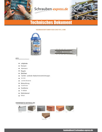 1 x Eimer mit 1000 Dübel Nylon 6