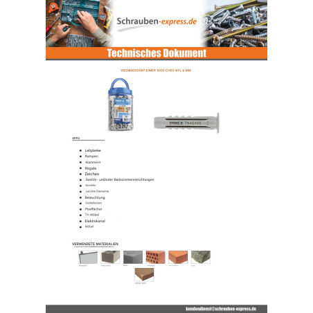 1 x Eimer mit 1000 Dübel Nylon 6