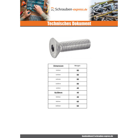 1 x Set mit 1240 Metallschrauben Innensechskant mit flachem Kopf Edelstahl A4