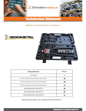 1 x Set mit Zange GO611 + 150 Muttern Nieten...