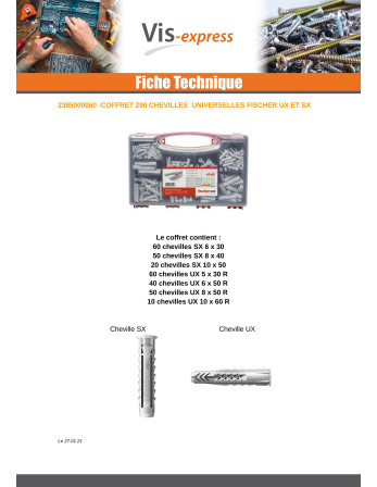 1 x Set mit 290 Dübel Universal Fischer UX Mit...