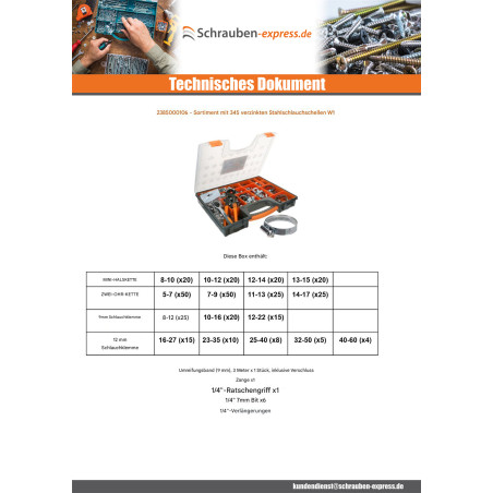 1 x Set mit 345 Schlauchschelle Von Klemmen Zinkstahl W1