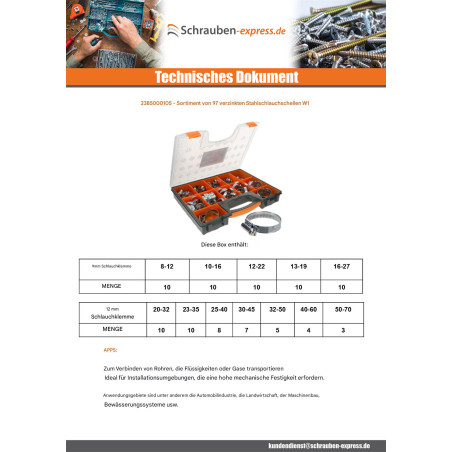 1 x Set mit 97 Schlauchschelle Von Klemmen Zinkstahl W1