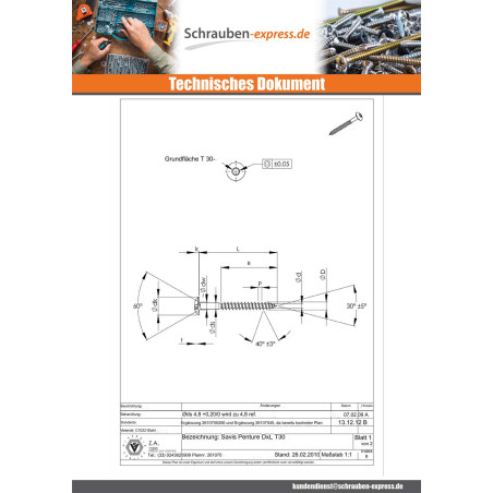 1 x Schraube Binder 7X60 Teilgewinde T30 Stahl schwarz verzinkt