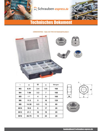 1 x Set mit 1140 Muttern Edelstahl A4