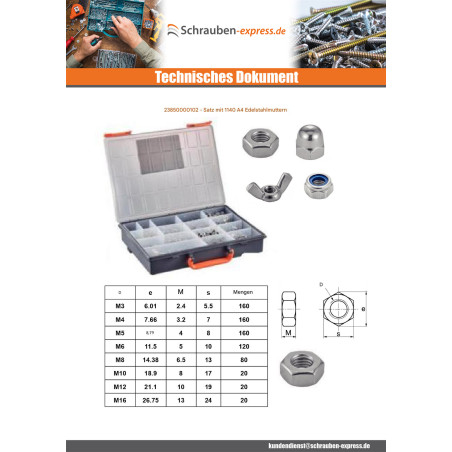 1 x Set mit 1140 Muttern Edelstahl A4