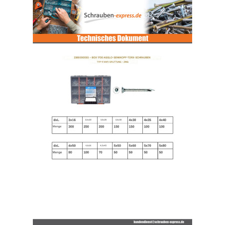 1 x Set mit 1700 Spanplattenschrauben Senkkopfschraube TORX cut Bohrspitze mit Typ 17 Spitze Verzinkt